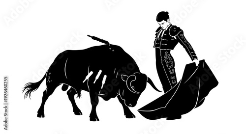 Matador Performing Bullfight with Cape in Traditional Attire Illustration