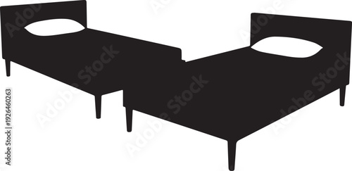 Silhouette of two connected beds with pillows on a white background furniture bedroom