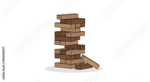 Stack of wooden blocks in a tumbling tower game illustration