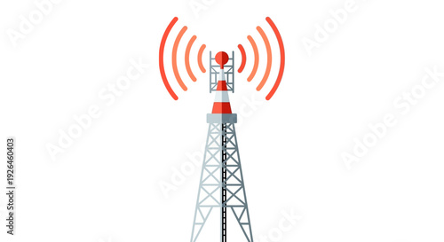 Illustration of a Radio Tower Emitting Signal Waves on White Background