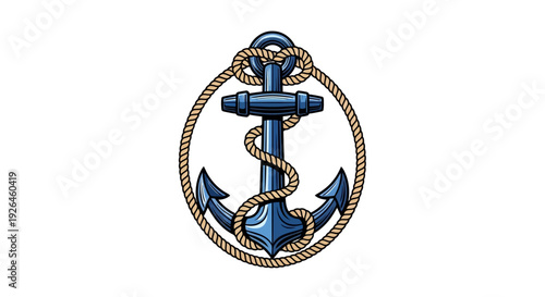 Nautical anchor with rope in vintage maritime style