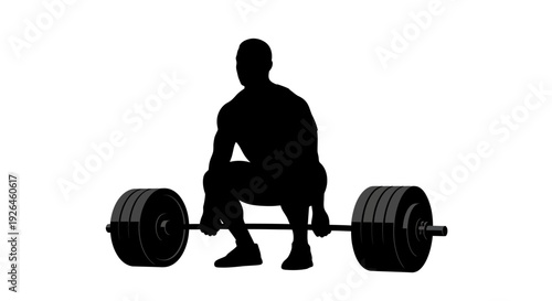 Silhouette of Athlete Preparing to Lift Heavy Barbell