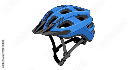 Blue bicycle helmet with straps in vector illustration