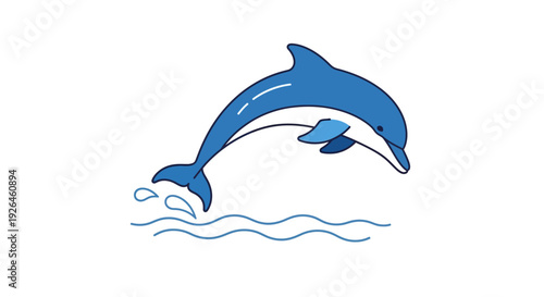 Cartoon dolphin jumping over waves on white background