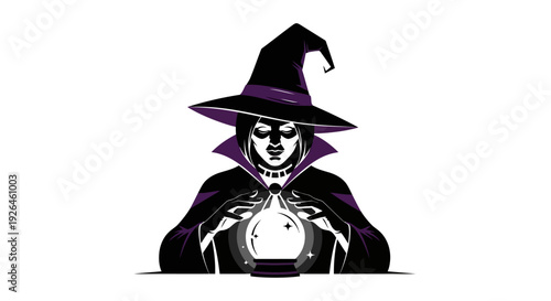 Mystical witch with crystal ball in dark magical setting
