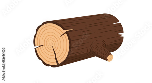 Vector illustration of a wooden log with bark and tree rings
