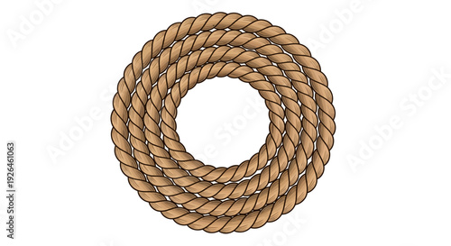Coiled brown rope forming a circular spiral pattern on white background