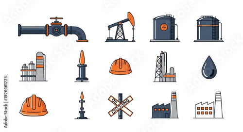 Collection of oil and gas industry related icons and symbols.
