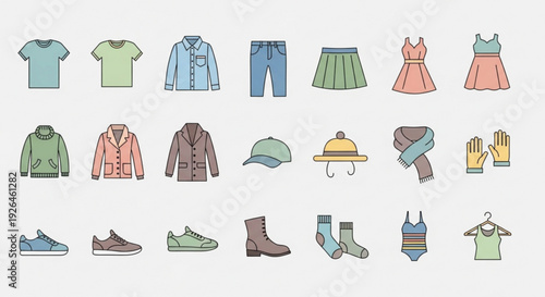 Colorful clothing and accessories collection for fashion design