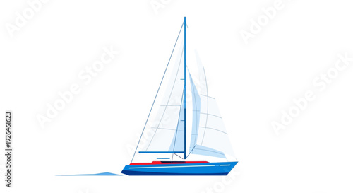 Minimalist vector illustration of a blue sailboat on white background