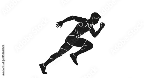 Silhouette of a male athlete sprinting on a white background