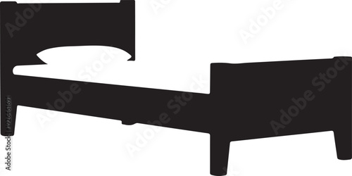 Black Silhouette of a Bed with Pillow on White Background furniture icon