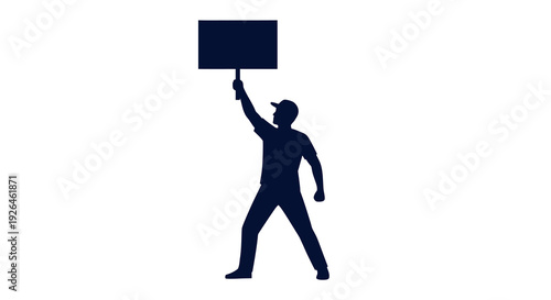 Silhouette of Protester Holding Blank Sign in Minimalist Style