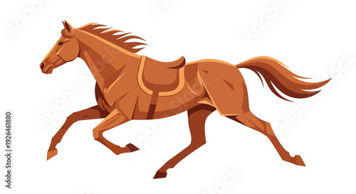 Dynamic illustration of a galloping brown horse on white background