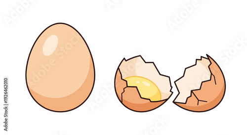 Whole and cracked eggs illustration on white background