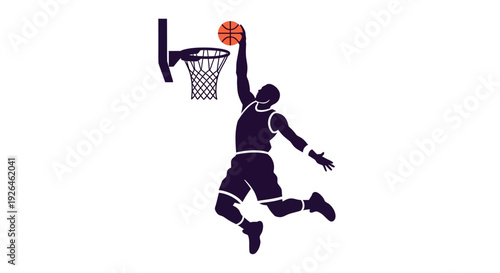 Silhouette of Basketball Player Dunking on White Background