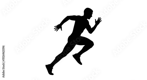 Silhouette of a Man Running in Dynamic Pose on White Background