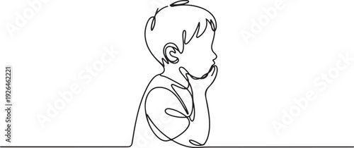 One continuous line a little boy thinking. Minimalist style vector. one line Icon drawing