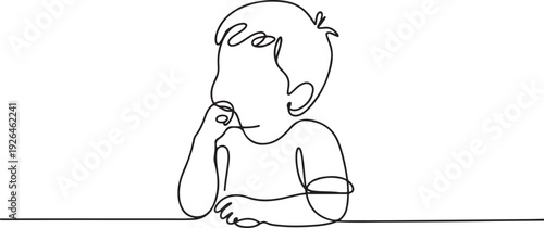 One continuous line a little boy thinking. Minimalist style vector. one line Icon drawing