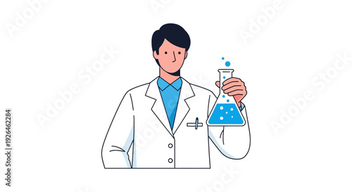 Scientist holding a chemical flask in a laboratory illustration