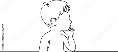 One continuous line a little boy thinking. Minimalist style vector. one line Icon drawing