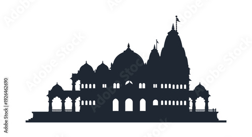 Silhouette of Traditional Indian Temple with Ornate Architecture