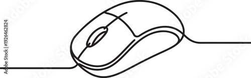 Continuous line design of computer pointing mouse. Computer device symbol design concept. one line Icon drawing