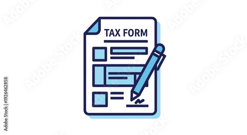 Flat design icon of tax form with pen illustration