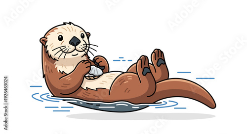 Cute cartoon otter floating on water with a playful expression