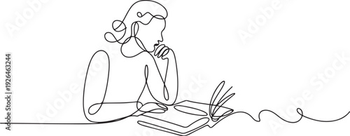 Continuous line design of studying philosophy with book. Single line decorative elements. one line Icon drawing