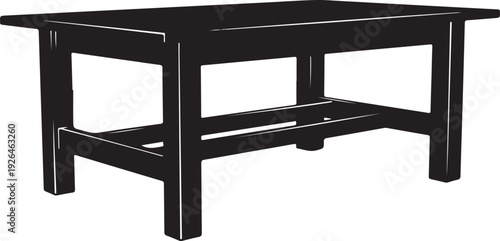 Silhouette of a simple wooden table with shelf furniture