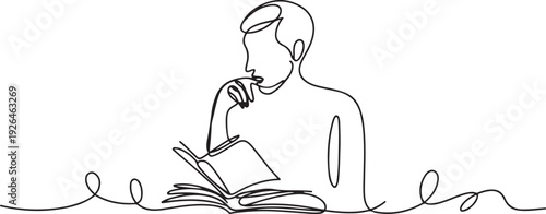 Continuous line design of studying philosophy with book. Single line decorative elements. one line Icon drawing