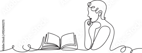 Continuous line design of studying philosophy with book. Single line decorative elements. one line Icon drawing