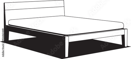 Stylized Line Drawing of a Bed with Headboard and Mattress furniture interior