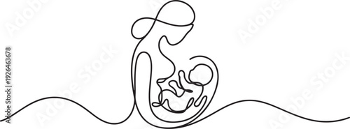 Continuous line design of give birth to a baby. Single line decorative element. one line Icon drawing