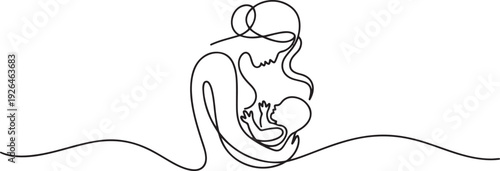 Continuous line design of give birth to a baby. Single line decorative element. one line Icon drawing