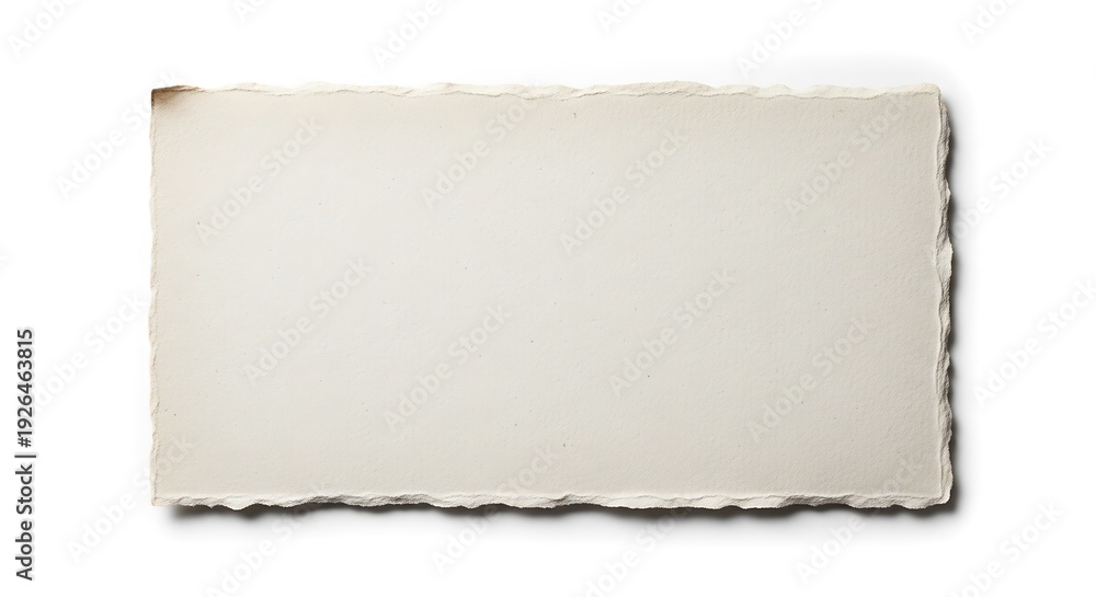 Fototapeta premium Rough torn white paper rectangle on a plain white background.