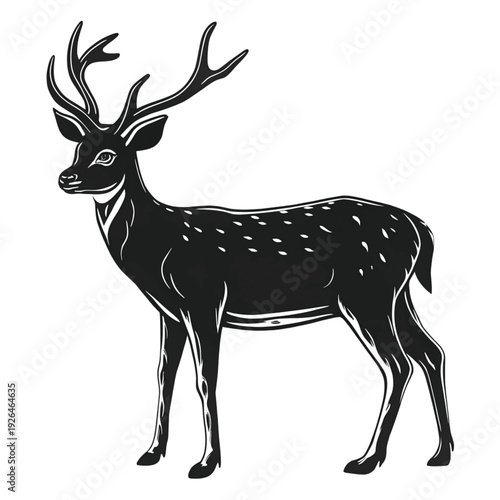 Elegant black and white illustration of a majestic spotted deer