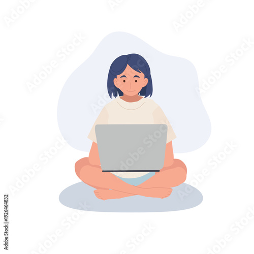 Remote Work and Online Learning Concept Young Woman Using Laptop at Home