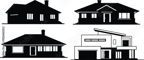 Minimalist House Silhouette Icon Set - Vector Home and Real Estate Symbols