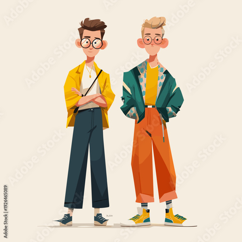 young boys in casual outfit flat style vector illustration isolated on white background