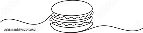 Macaron cookie one continuous line design. Restaurant food menu design concept. one line Icon drawing