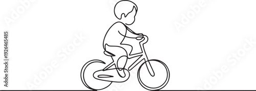 One line continuous of a child playing a bicycle. Minimalist style vector. one line Icon drawing