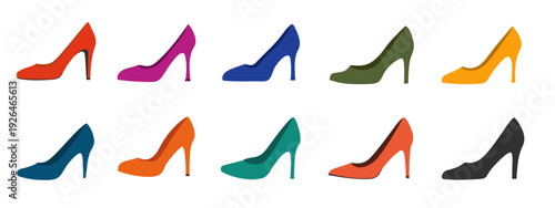 set of womans shoes heels flat style vector illustration isolated on white background