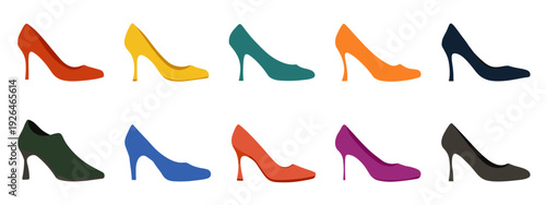 set of womans shoes heels flat style vector illustration isolated on white background