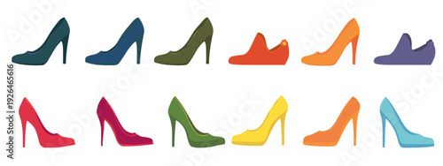 set of womans shoes heels flat style vector illustration isolated on white background