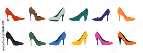 set of womans shoes heels flat style vector illustration isolated on white background