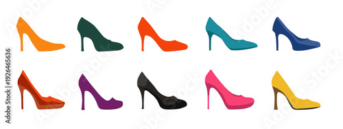 set of womans shoes heels flat style vector illustration isolated on white background