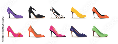 vector illustration of fashion heels shoes set 