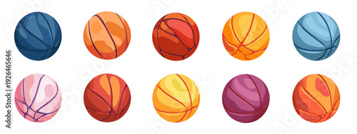 set of colorful  basketball balls flat style vector illustration isolated on white background